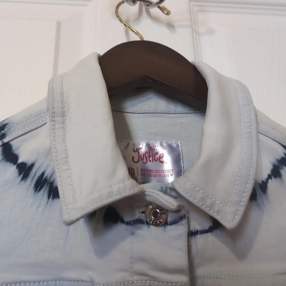 Justice Denim Blue Tie‎ Sye Jean Jacket Girls Size 10
